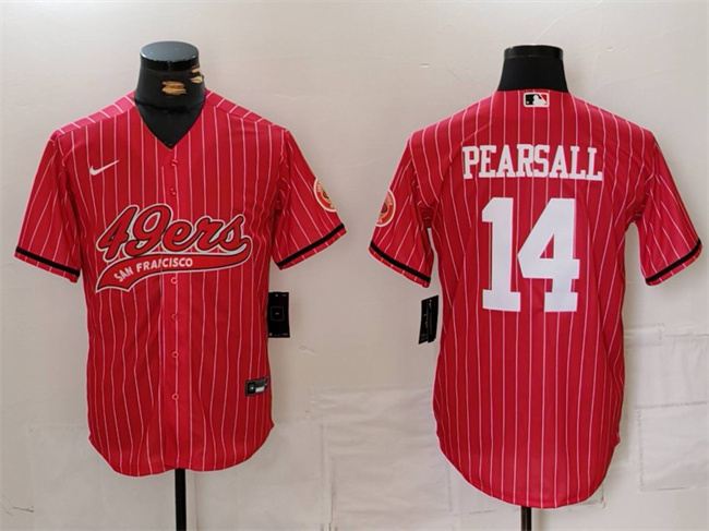 Men's San Francisco 49ers #14 Ricky Pearsall Red With Patch Cool Base Stitched Baseball Jersey