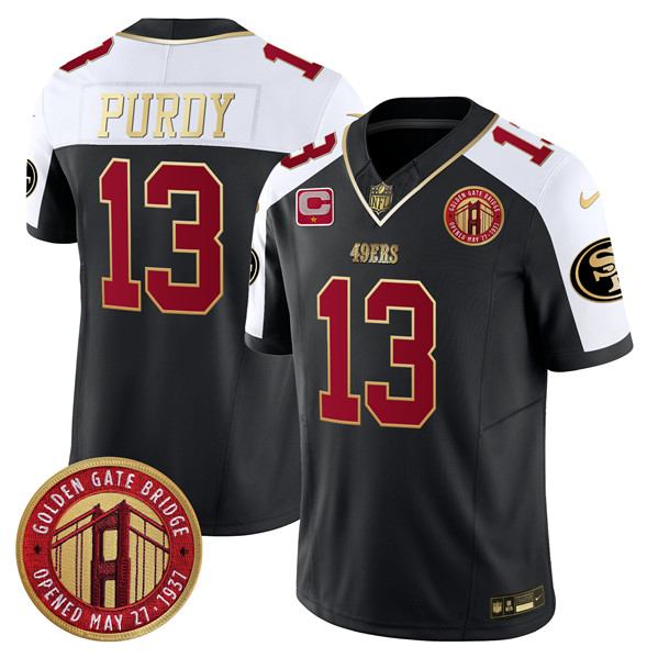 Men's San Francisco 49ers #13 Brock Purdy Balck F.U.S.E. Golden Gate Bridge With 1-Star C Patch Alternate Vapor Limited Stitched Football Jersey