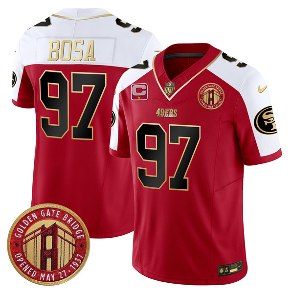 Men's San Francisco 49ers #97 Nick Bosa Red F.U.S.E. Golden Gate Bridge With 1-Star C Patch Alternate Vapor Limited Stitched Football Jersey