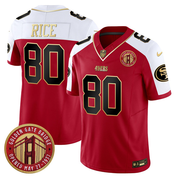 Men's San Francisco 49ers #80 Jerry Rice Red F.U.S.E. Golden Gate Bridge Patch Alternate Vapor Limited Stitched Football Jersey