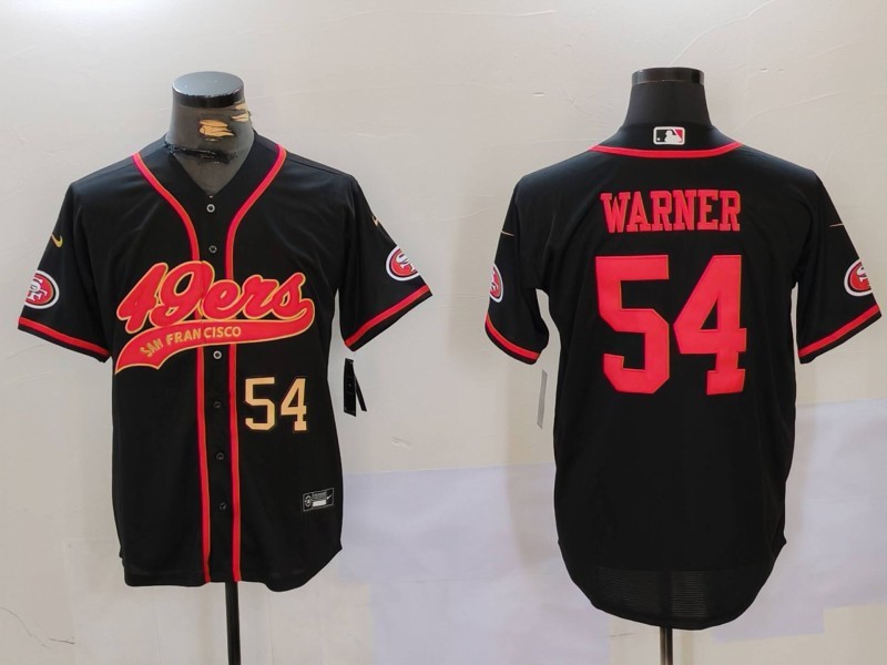 Men's San Francisco 49ers #54 Fred Warner Black With Patch Cool Base Stitched Baseball Jersey 1