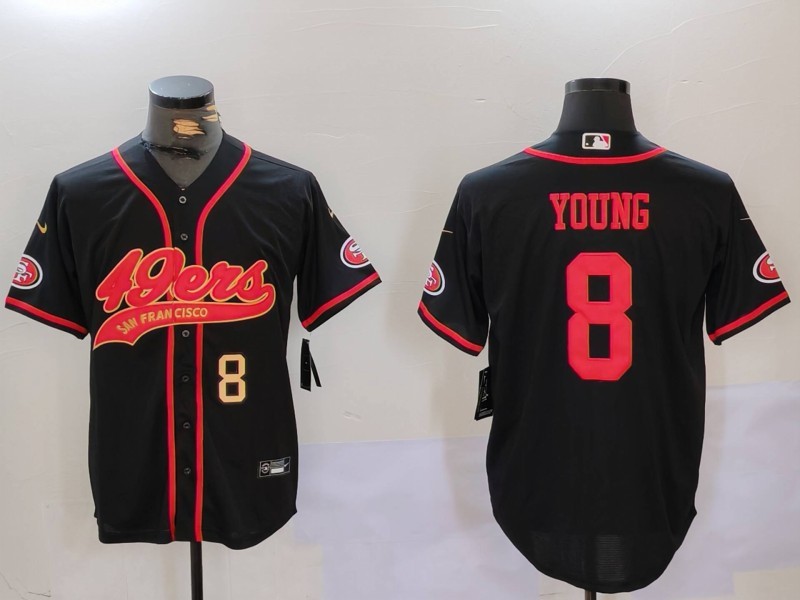 Men's San Francisco 49ers #8 Steve Young Black With Patch Cool Base Stitched Baseball Jersey 3