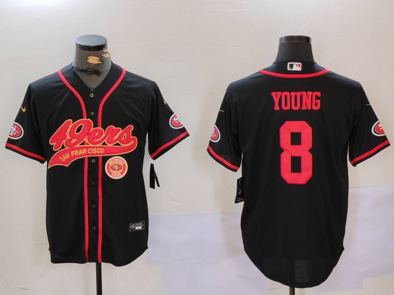 Men's San Francisco 49ers #8 Steve Young Black With Patch Cool Base Stitched Baseball Jersey 1