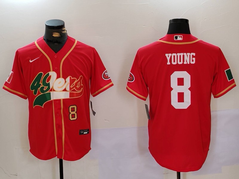 Men's San Francisco 49ers #8 Steve Young Red With Patch Cool Base Stitched Baseball Jersey 2