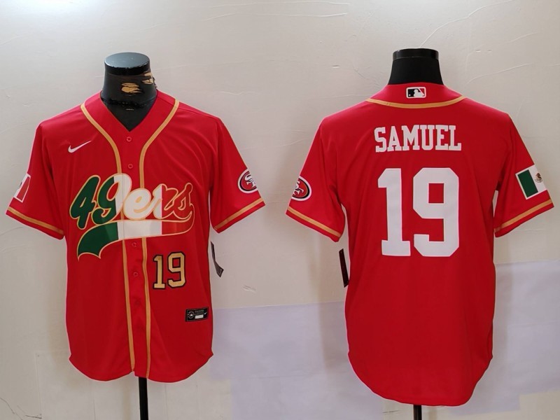 Men's San Francisco 49ers#19 Deebo Samuel Red With Patch Cool Base Stitched Baseball Jersey 3