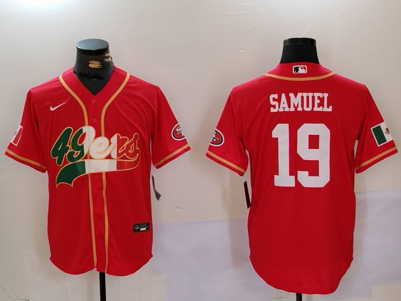 Men's San Francisco 49ers#19 Deebo Samuel Red With Patch Cool Base Stitched Baseball Jersey 2