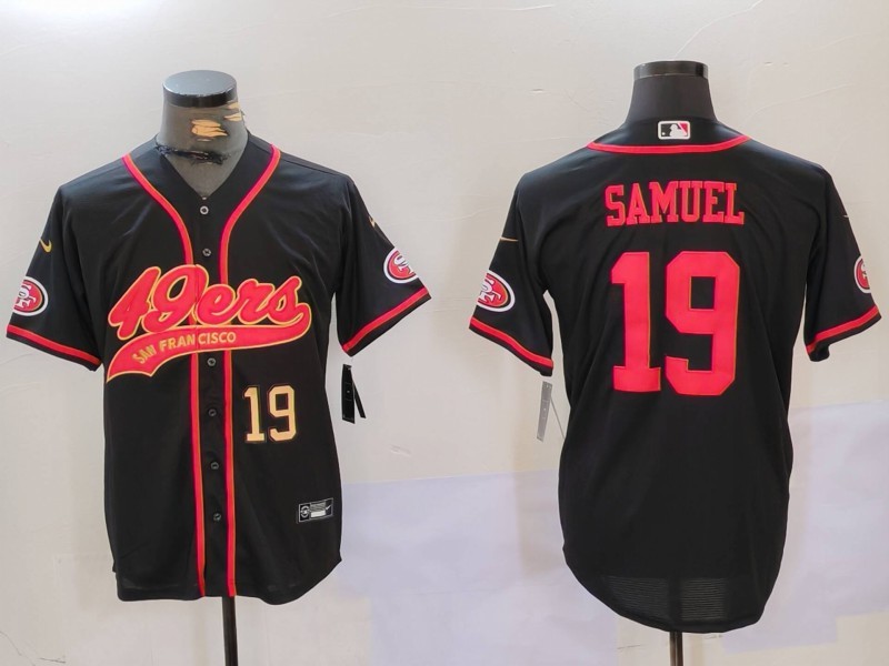 Men's San Francisco 49ers#19 Deebo Samuel Black With Patch Cool Base Stitched Baseball Jersey