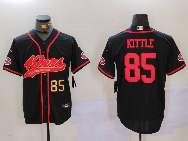 Men's San Francisco 49ers #85 George Kittle Black With Patch Cool Base Stitched Baseball Jersey 6