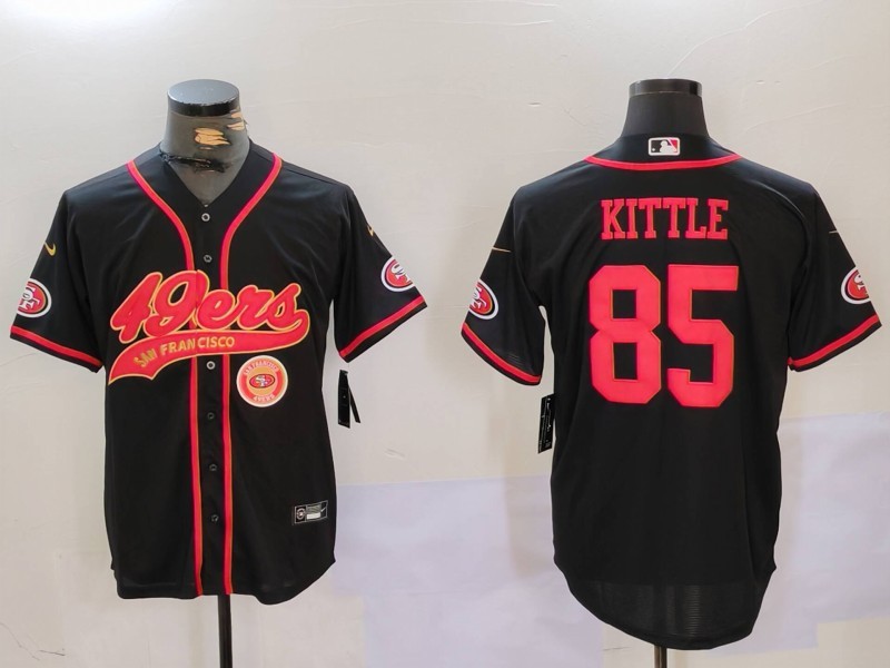 Men's San Francisco 49ers #85 George Kittle Black With Patch Cool Base Stitched Baseball Jersey 3