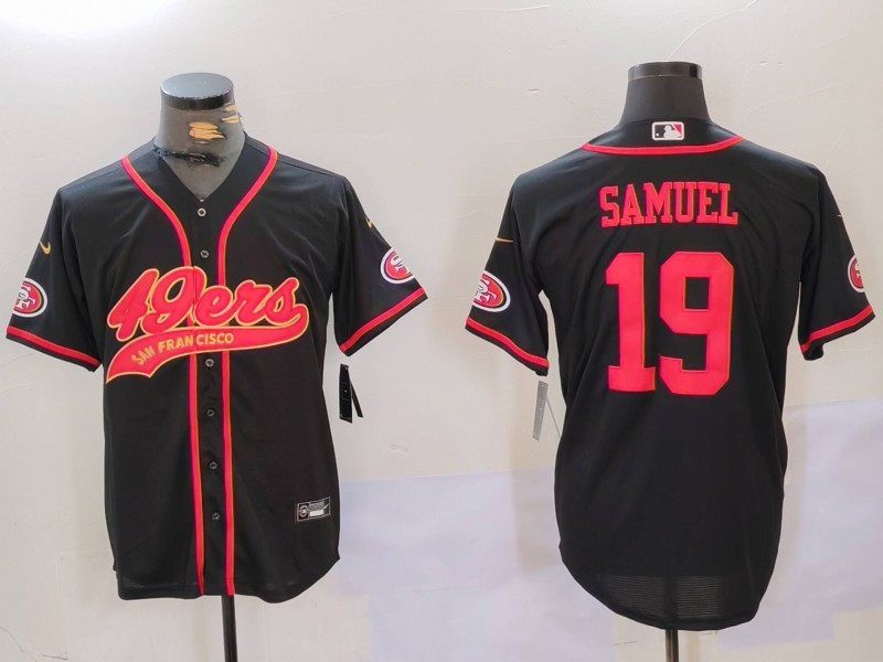 Men's San Francisco 49ers#19 Deebo Samuel Black With Patch Cool Base Stitched Baseball Jersey 3