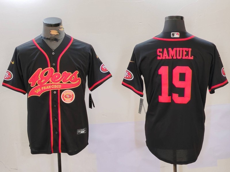 Men's San Francisco 49ers#19 Deebo Samuel Black With Patch Cool Base Stitched Baseball Jersey 1