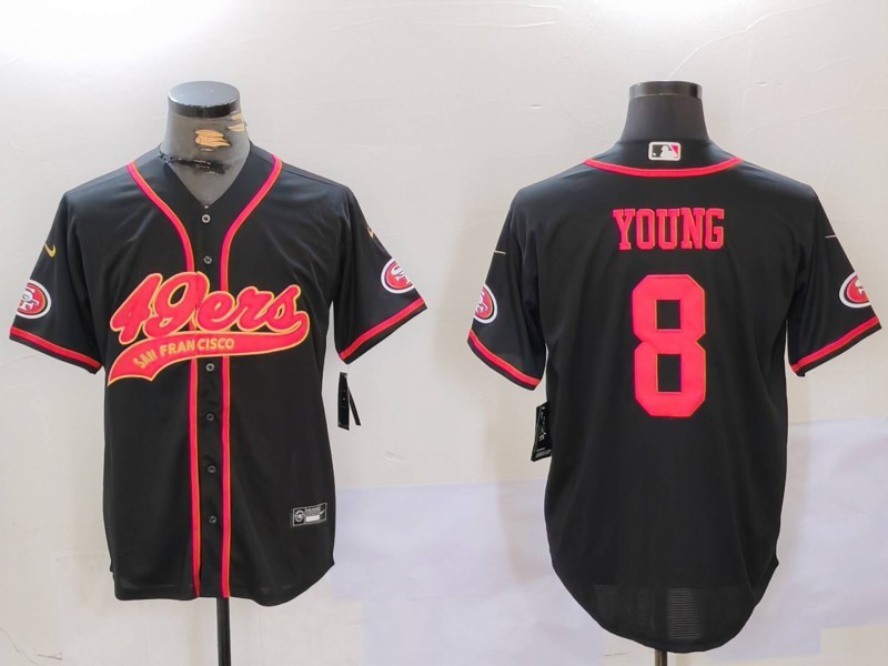 Men's San Francisco 49ers #8 Steve Young Black With Patch Cool Base Stitched Baseball Jersey