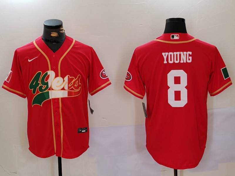 Men's San Francisco 49ers #8 Steve Young Red With Patch Cool Base Stitched Baseball Jersey