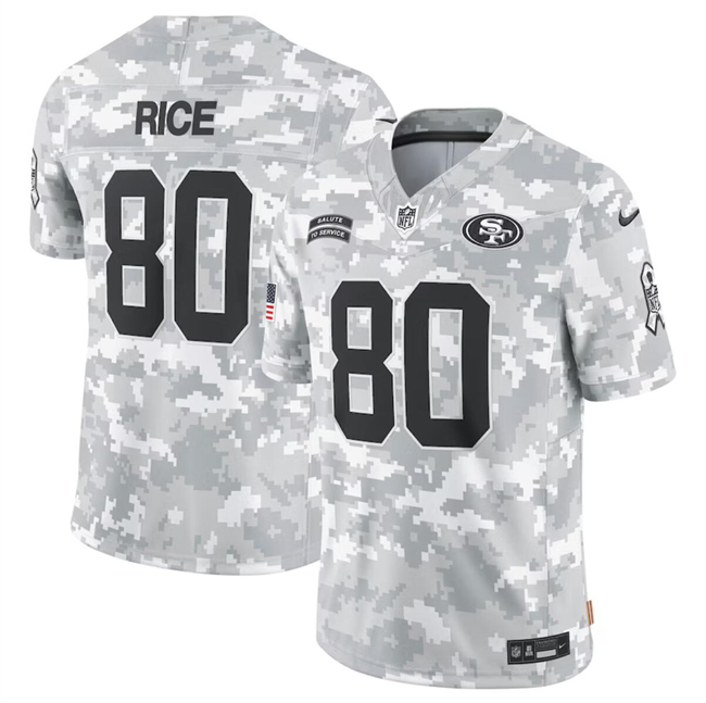 Men's San Francisco 49ers #80 Jerry Rice 2024 Arctic Camo Salute To Service Limited Stitched Football Jersey