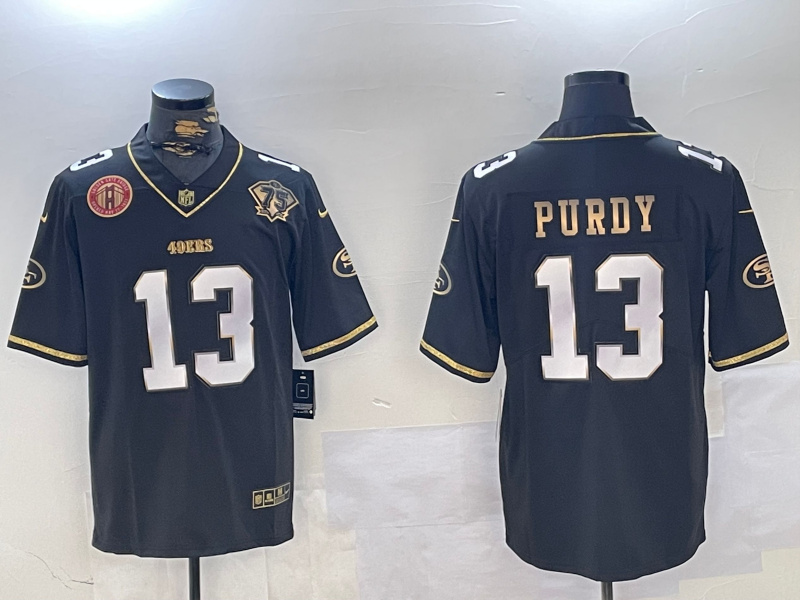 Men's San Francisco 49ers #13 Brock Purdy Black Patch Vapor Limited Stitched Football Jersey 3