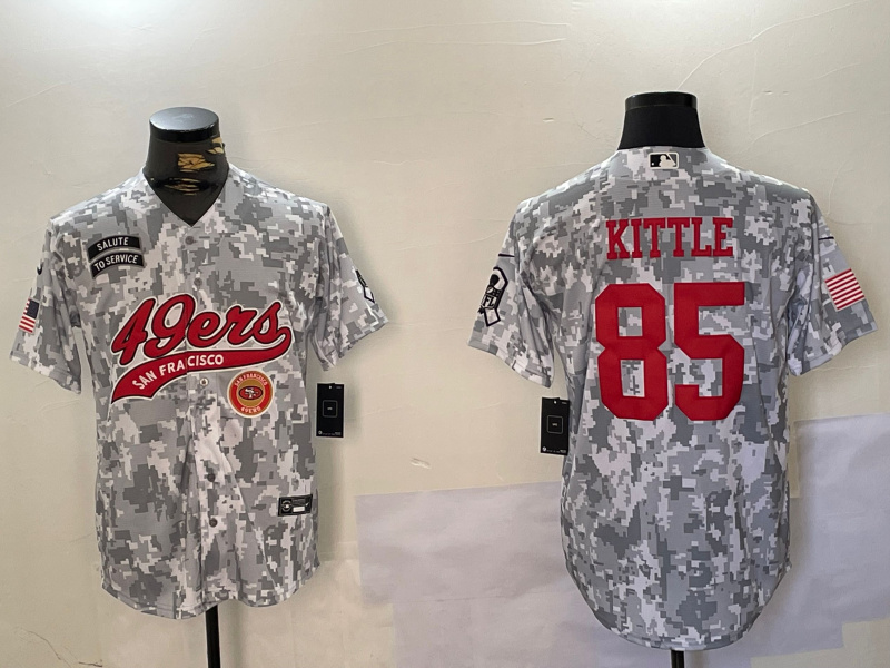 Men's San Francisco 49ers #85 George Kittle 2024 Arctic Camo Salute To Service Stitched Baseball Jersey 5