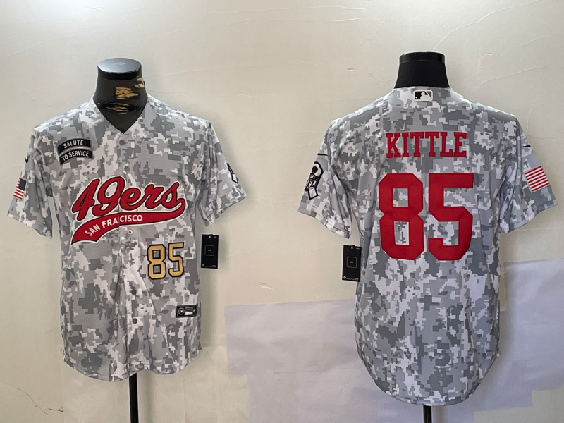 Men's San Francisco 49ers #85 George Kittle 2024 Arctic Camo Salute To Service Stitched Baseball Jersey 3