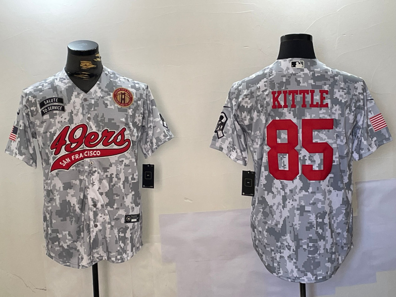 Men's San Francisco 49ers #85 George Kittle 2024 Arctic Camo Salute To Service Stitched Baseball Jersey 2