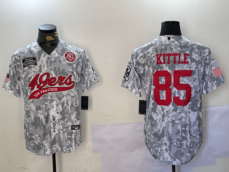 Men's San Francisco 49ers #85 George Kittle 2024 Arctic Camo Salute To Service Stitched Baseball Jersey 1