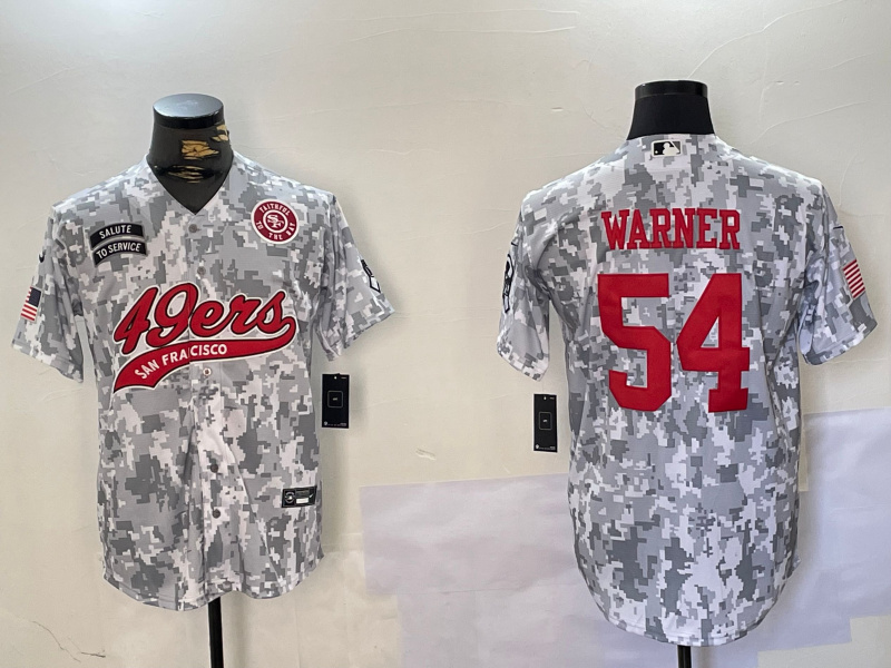 Men's San Francisco 49ers #54 Fred Warner 2024 Arctic Camo Salute To Service Stitched Baseball Jersey 1