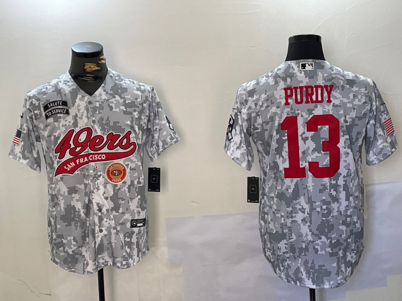 Men's San Francisco 49ers #13 Brock Purdy 2024 Arctic Camo Salute To Service Stitched Baseball Jersey 3