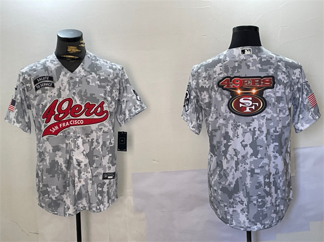 Men's San Francisco 49ers Team Big Logo 2024 Arctic Camo Salute To Service Stitched Baseball Jersey 3