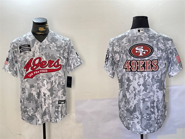 Men's San Francisco 49ers Team Big Logo 2024 Arctic Camo Salute To Service Stitched Baseball Jersey 2