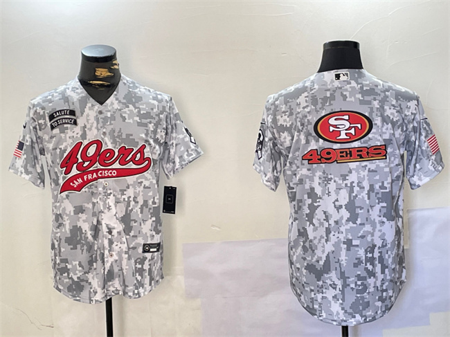 Men's San Francisco 49ers Team Big Logo 2024 Arctic Camo Salute To Service Stitched Baseball Jersey 1