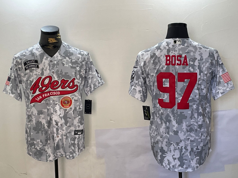 Men's San Francisco 49ers #97 Nick Bosa 2024 Arctic Camo Salute To Service Stitched Baseball Jersey 5