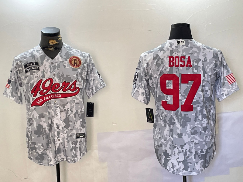 Men's San Francisco 49ers #97 Nick Bosa 2024 Arctic Camo Salute To Service Stitched Baseball Jersey 2