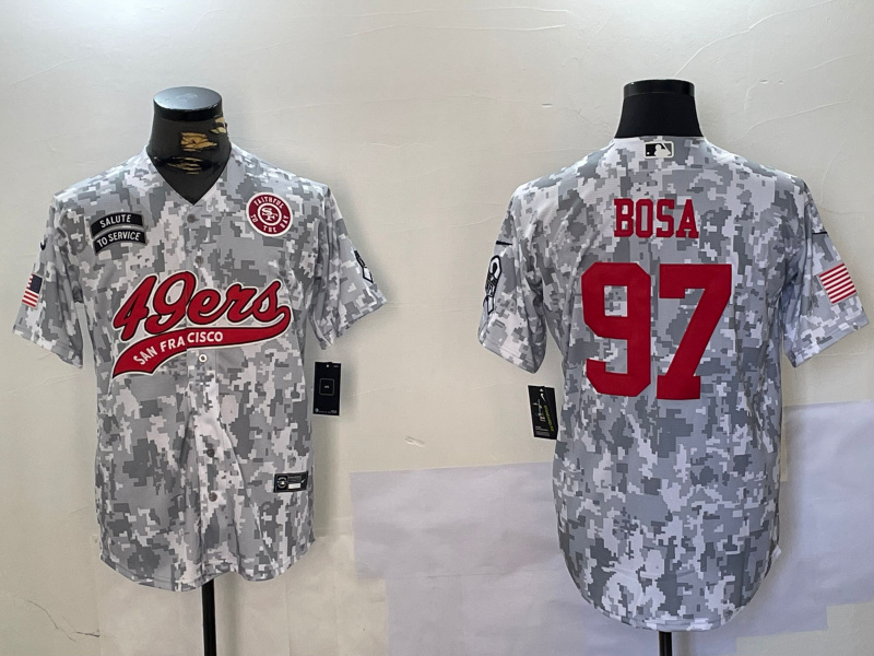 Men's San Francisco 49ers #97 Nick Bosa 2024 Arctic Camo Salute To Service Stitched Baseball Jersey 1