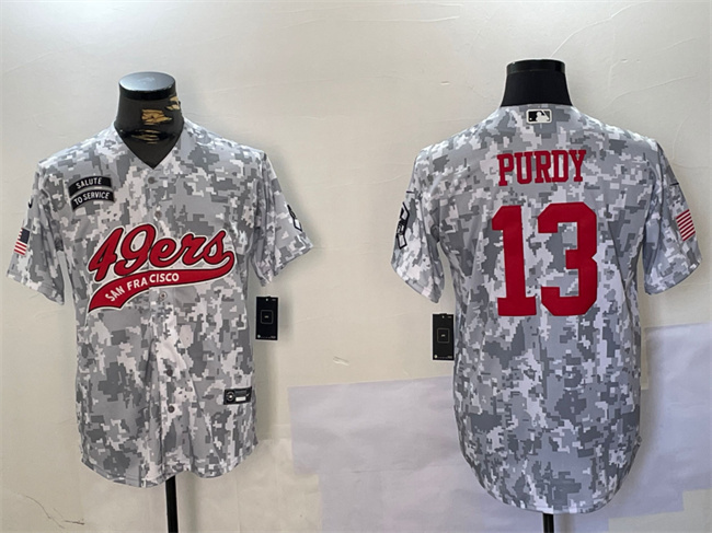 Men's San Francisco 49ers #13 Brock Purdy 2024 Arctic Camo Salute To Service Stitched Baseball Jersey