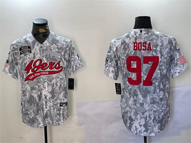 Men's San Francisco 49ers #97 Nick Bosa 2024 Arctic Camo Salute To Service Stitched Baseball Jersey