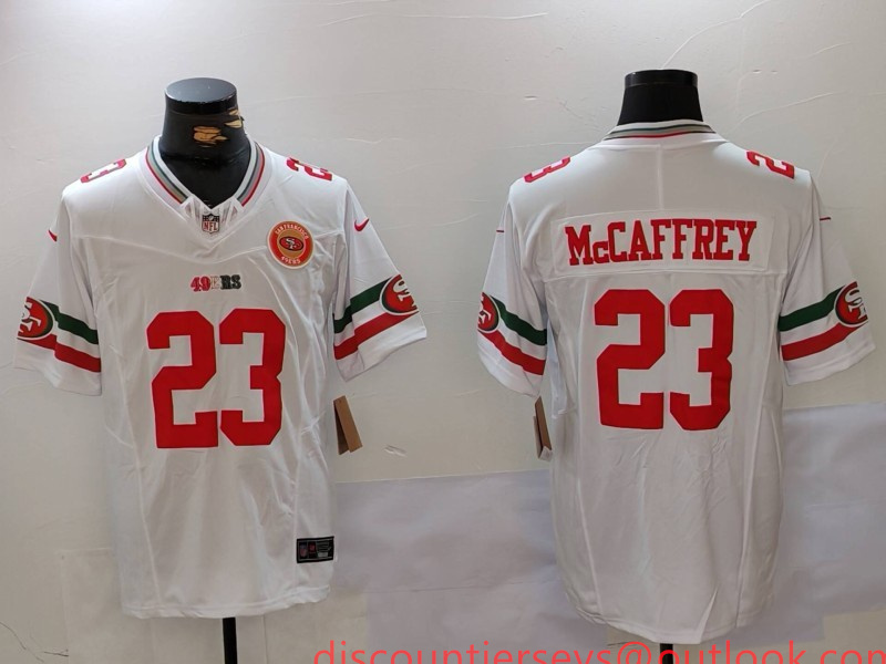 Men's San Francisco 49ers #23 Christian McCaffrey White F.U.S.E. Mexico Faithful To The Bay Patch Vapor Limited Stitched Football Jersey