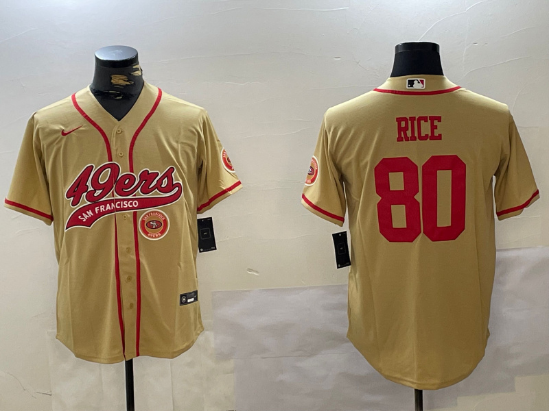 Men's San Francisco 49ers #80 Jerry Rice Gold With Patch Cool Base Stitched Baseball Jersey 3