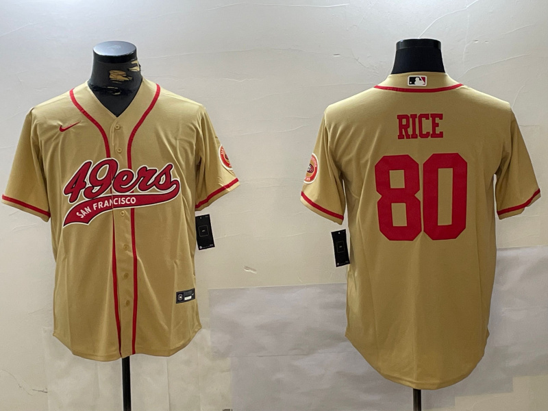 Men's San Francisco 49ers #80 Jerry Rice Gold With Patch Cool Base Stitched Baseball Jersey 1