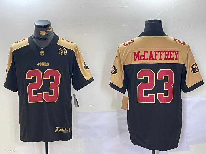 Men's San Francisco 49ers #23 Christian McCaffrey BlackWhite 2024 F.U.S.E Patch Alternate Vapor Limited Stitched Football Jersey 1