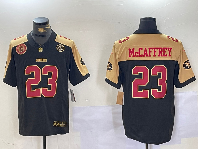 Men's San Francisco 49ers #23 Christian McCaffrey BlackWhite 2024 F.U.S.E Patch Alternate Vapor Limited Stitched Football Jersey