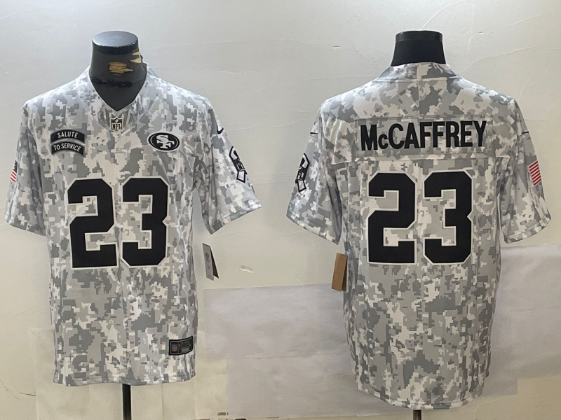 Men's San Francisco 49ers #23 Christian McCaffrey 2024 F.U.S.E Arctic Camo Salute To Service Limited Stitched Football Jersey