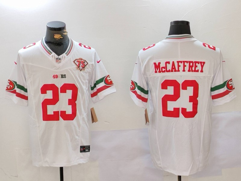 Men's San Francisco 49ers #23 Christian McCaffrey White F.U.S.E. Mexico Faithful To The Bay Patch Vapor Limited Stitched Football Jersey 2