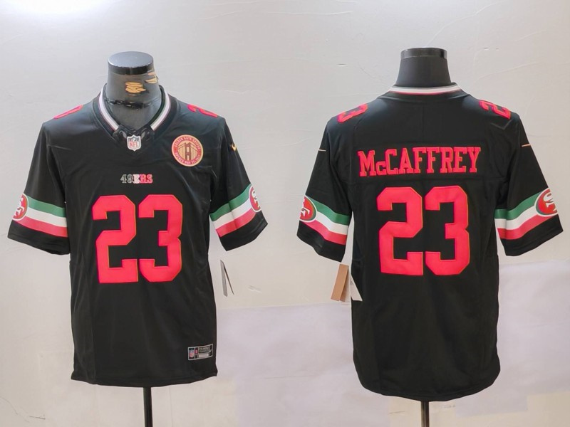 Men's San Francisco 49ers #23 Christian McCaffrey Black F.U.S.E. Mexico Faithful To The Bay Patch Vapor Limited Stitched Football Jersey