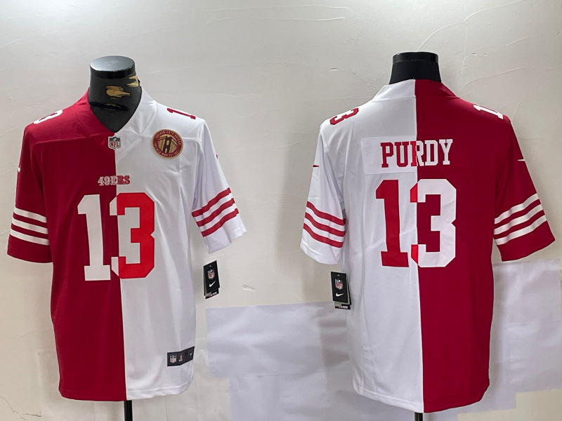 Men's San Francisco 49ers #13 Brock Purdy Red & White Split Limited Stitched Jersey 2