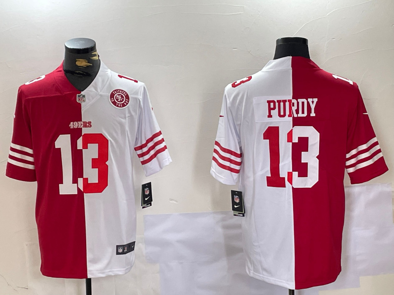 Men's San Francisco 49ers #13 Brock Purdy Red & White Split Limited Stitched Jersey 1