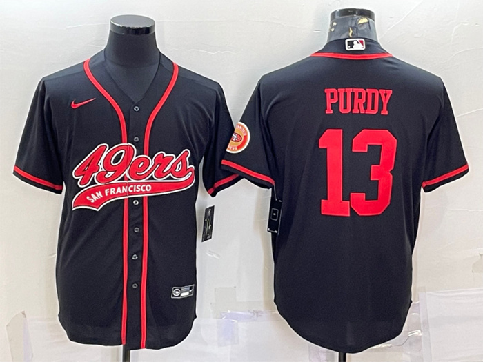 Men's San Francisco 49ers #13 Brock Purdy Black With Patch Cool Base Stitched Baseball JerseyS