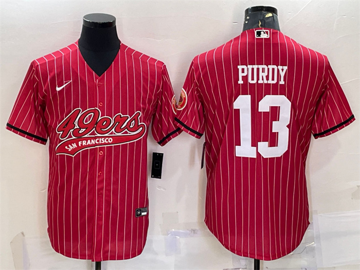 Men's San Francisco 49ers #13 Brock Purdy Red With Patch Cool Base Stitched Baseball JerseyS