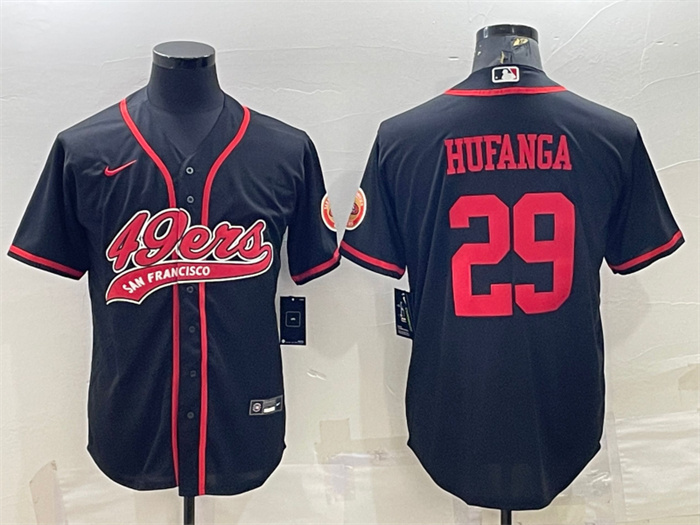 Men's San Francisco 49ers #29 Talanoa Hufanga Black With Patch Cool Base Stitched Baseball Jersey