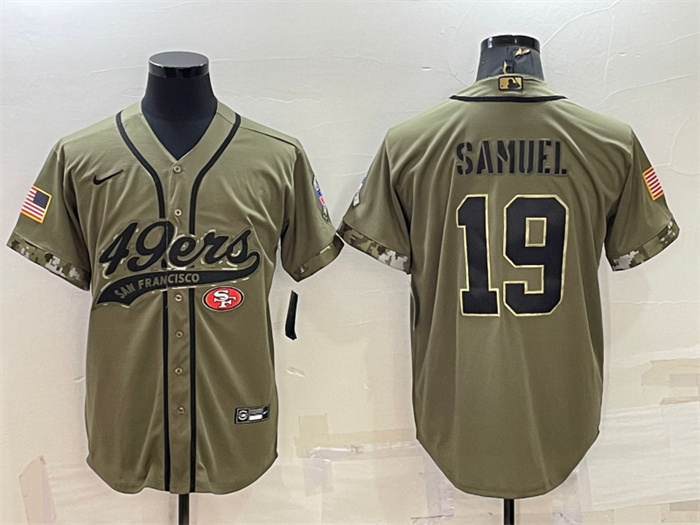 Men's San Francisco 49ers #19 Deebo Samuel 2022 Olive Salute To Service Cool Base Stitched Baseball Jersey