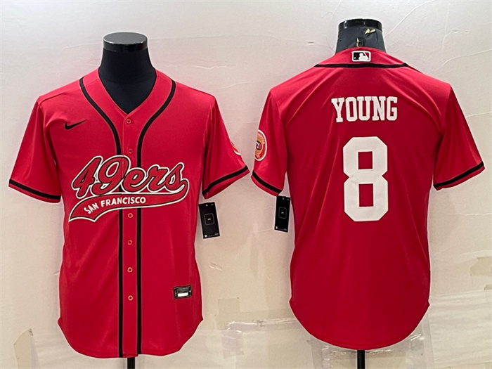 Men's San Francisco 49ers #8 Steve Young Red With Patch Cool Base Stitched Baseball JerseyS