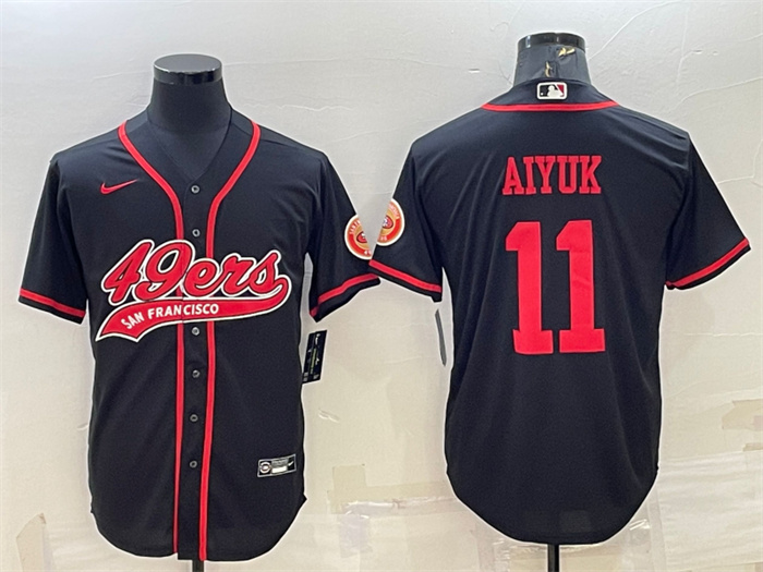 Men's San Francisco 49ers #11 Brandon Aiyuk Black With Patch Cool Base Stitched Baseball JerseyS