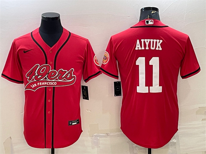 Men's San Francisco 49ers #11 Brandon Aiyuk Red With Patch Cool Base Stitched Baseball JerseyS